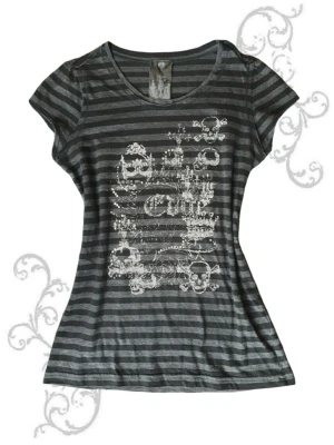 Randig t-shirt med tryck - ☆ Snygg t-shirt med tryck och rhinestones, säljer då den inte kommer till användning! ☆