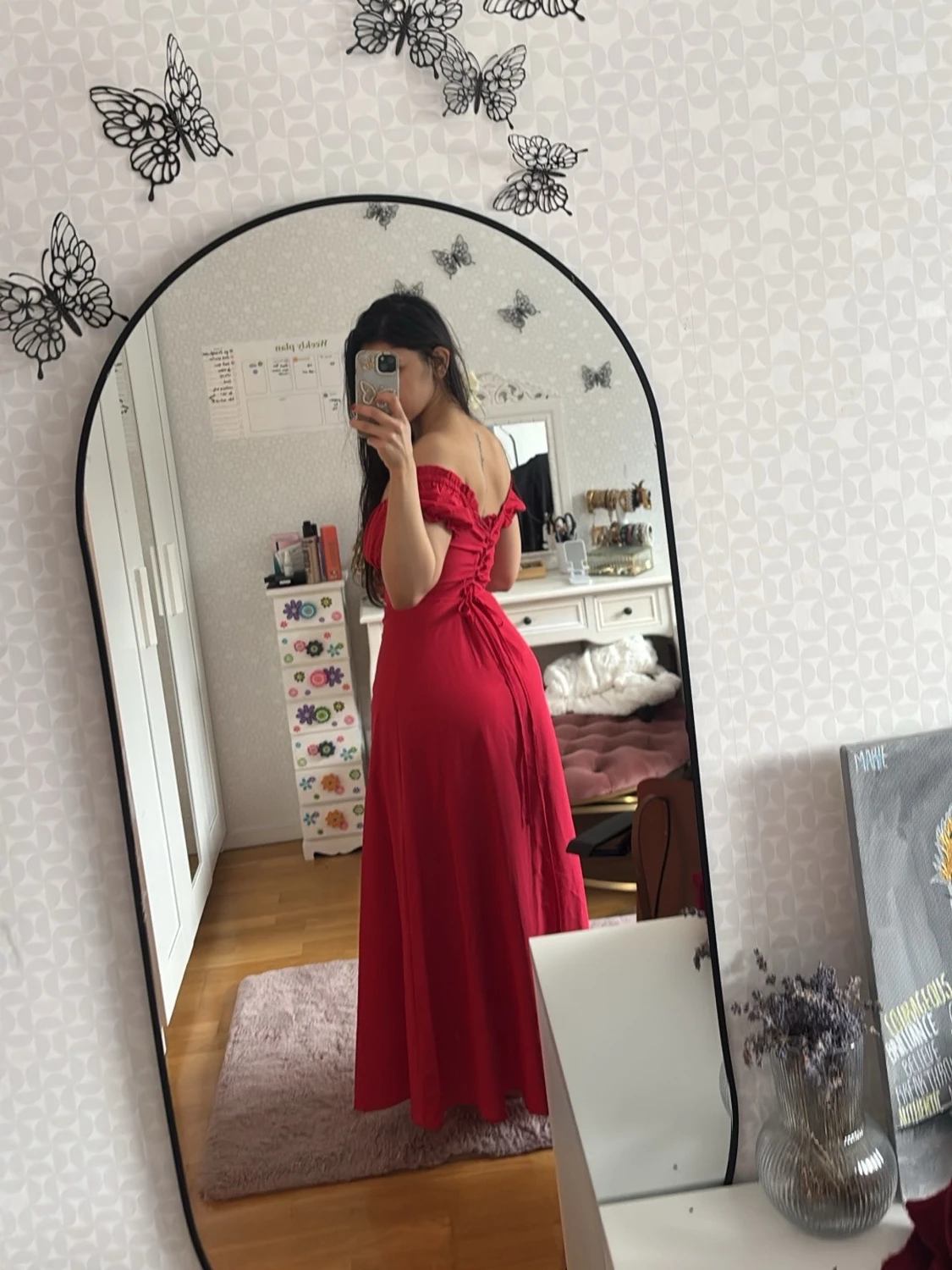 Röd långklänning med snörning - 6