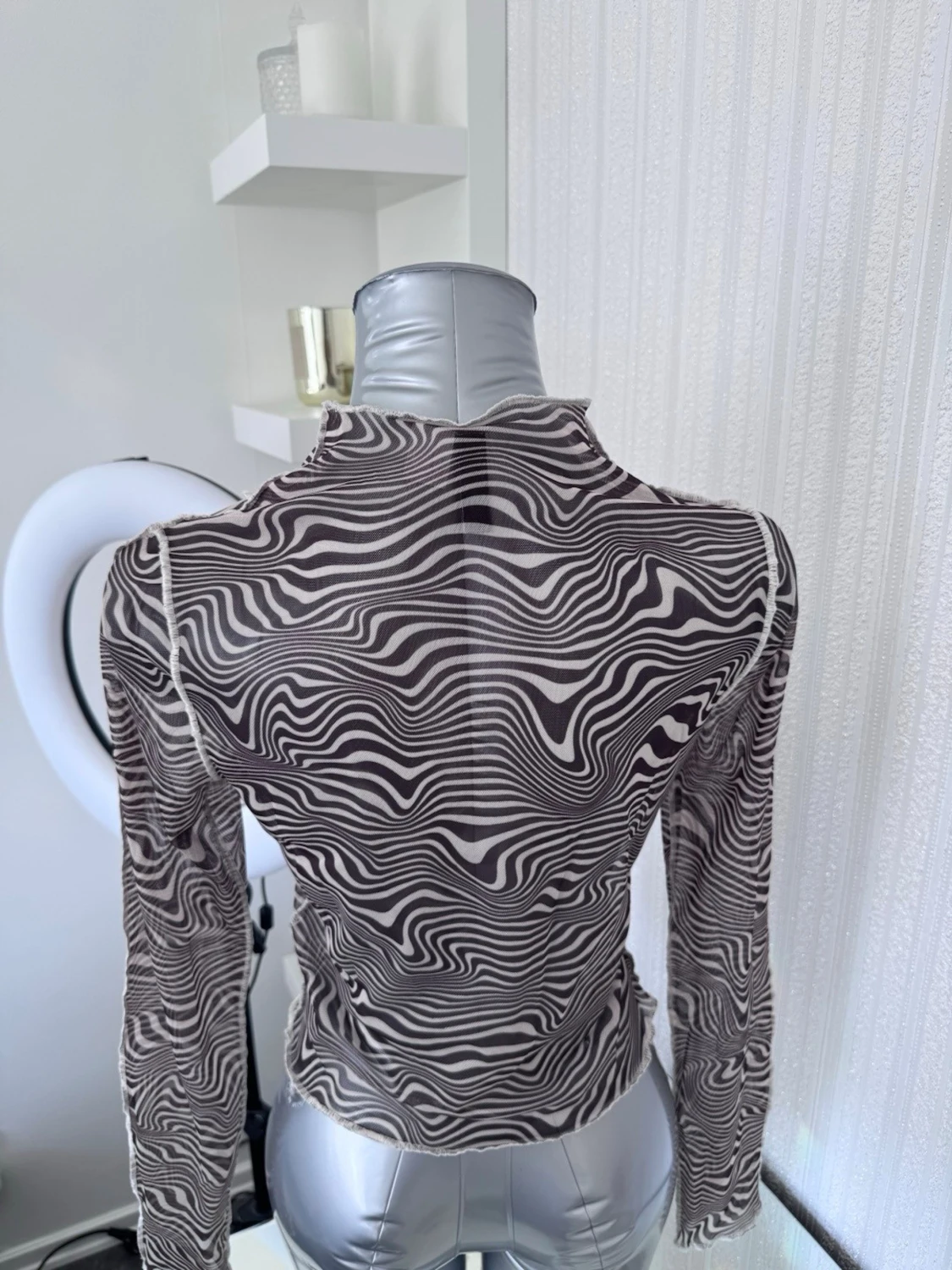 Mönstrad mesh topp, Strl M - 3