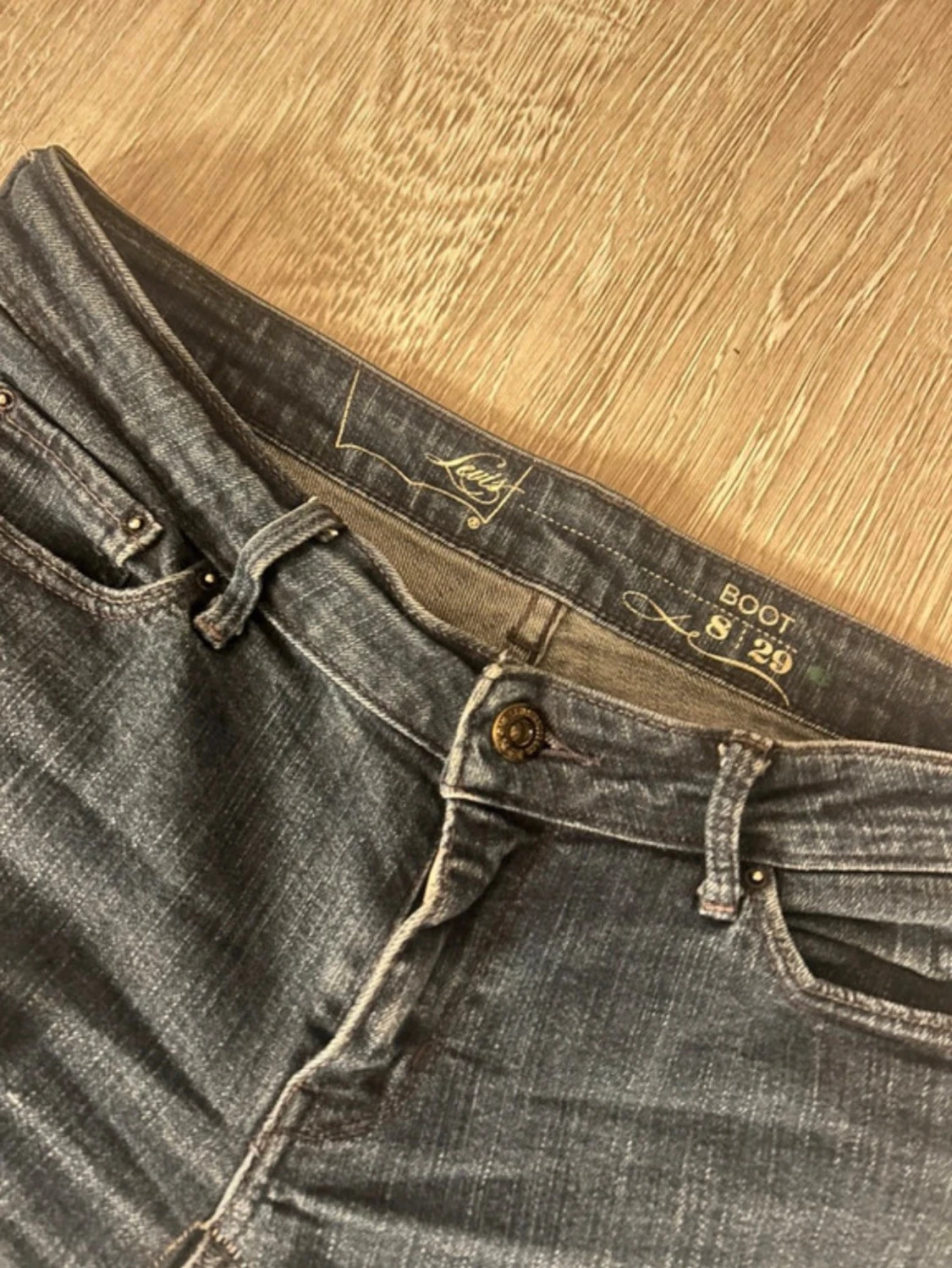 Mörkblå slitna bootcut jeans - 2