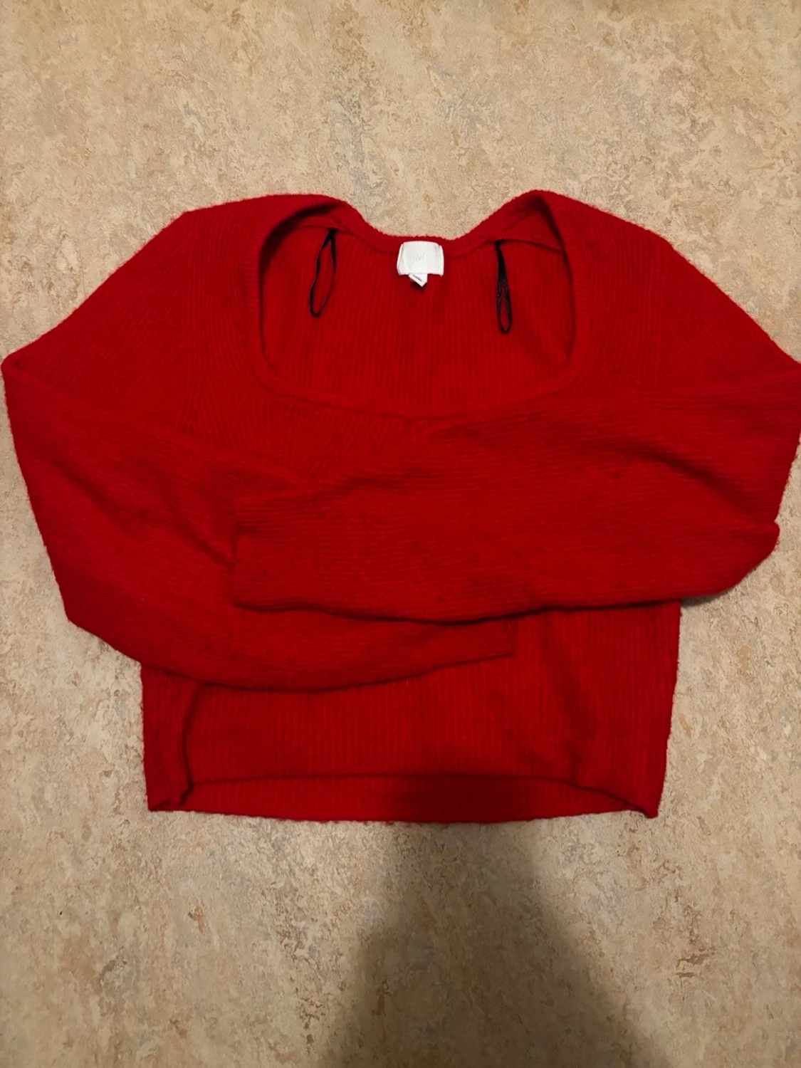 Röd croppad stickad tröja - 3