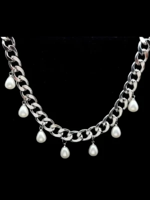 Handgjort halsband med pärlor  - Material-rostfritt  stål.  Kedjetjocklek-9mm.  Bra kvalitet. #42