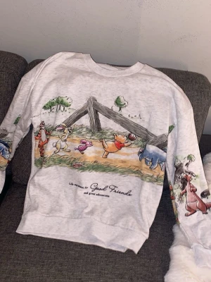 Disney Winnie the Pooh sweatshirt XS - Grå sweatshirt från Disney med färgglatt Winnie the Pooh-motiv över hela framsidan och ärmarna. Trycket visar Nalle Puh och vänner på äventyr. Perfekt för dig som älskar klassiska karaktärer och vill ha en mysig tröja. Aldrig använd.🥰