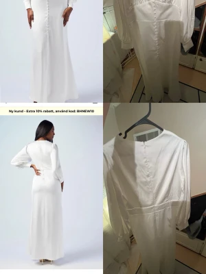 Vit långklänning med puffärmar - Elegant vit långklänning med rund halsringning och långa puffärmar. Klänningen har en rak siluett och knäppning framtill, vilket ger en stilren look. Perfekt för dig som vill ha en klassisk och tidlös stil.