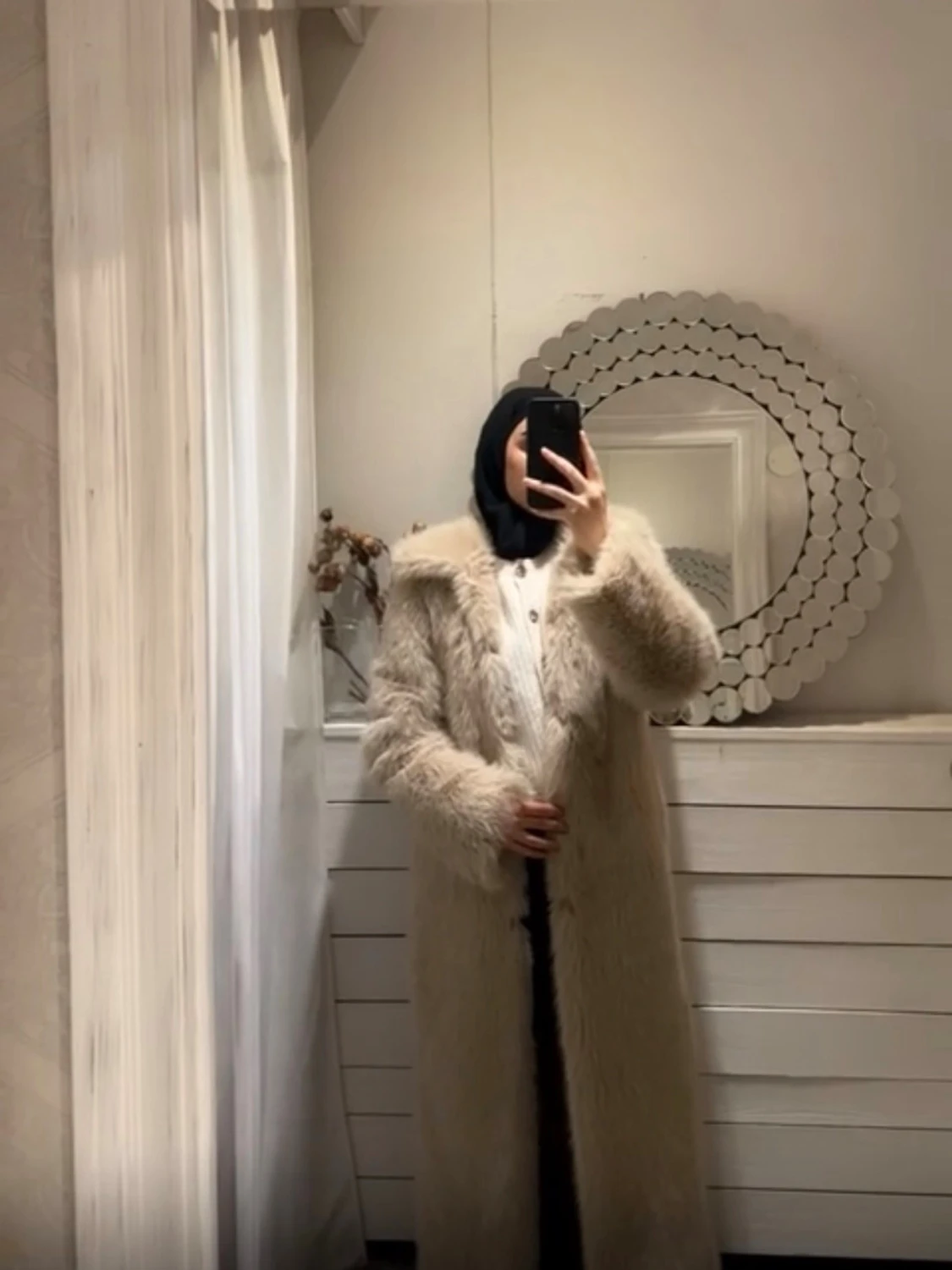 Lång beige pälsjacka - 6