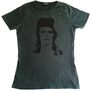 David Bowie band tröja/ graphic tee/ T-shirt med tryck, rock/ 60tal/ 70tal/ hippie/ alt/ vårkläder  - Mörkgrön kortärmad topp med svart handtryckt David Bowie tryck på! 100% bomull, går att tvätta som vanligt (vänd ut och in)