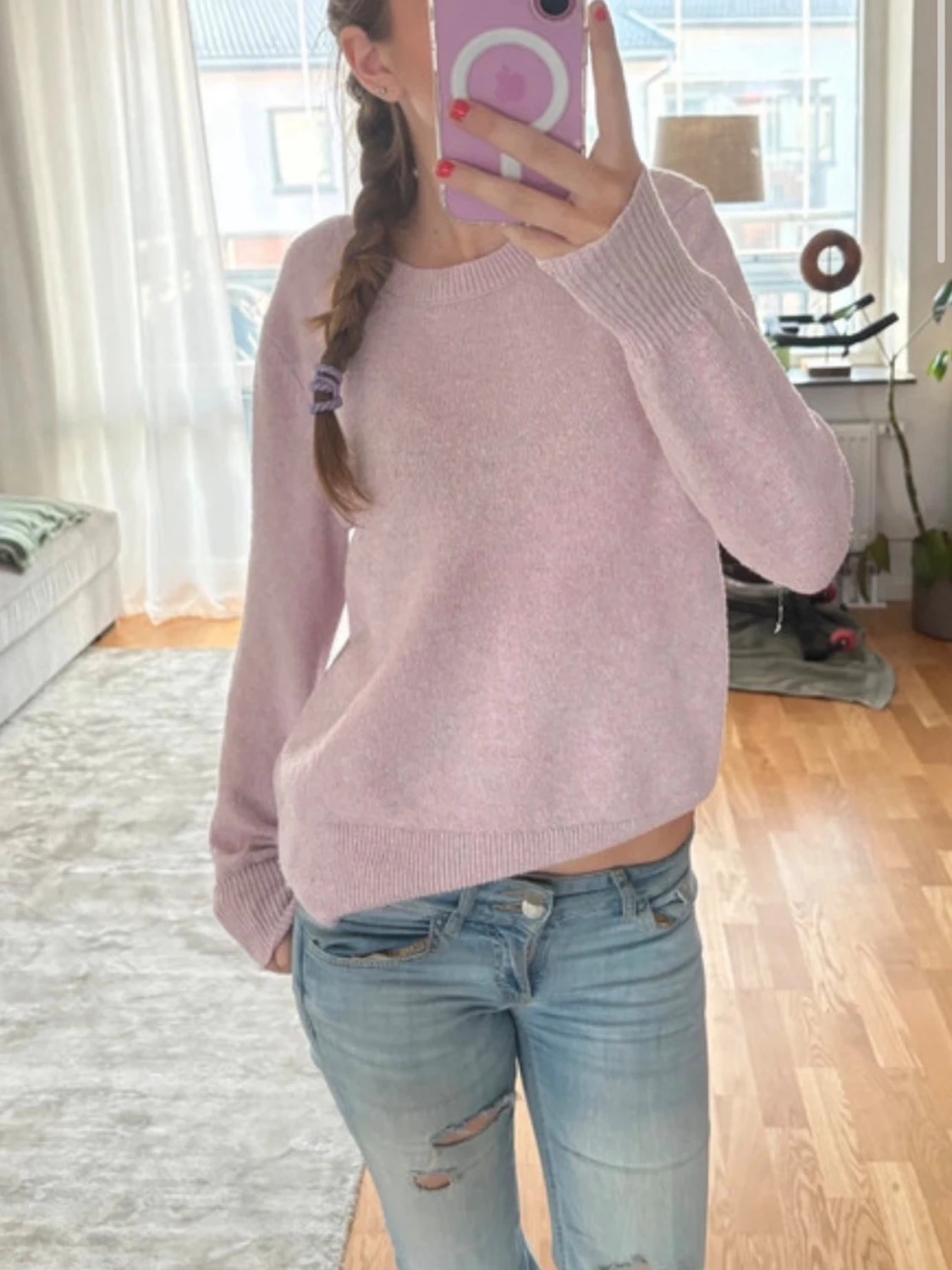 Ljusrosa stickad tröja