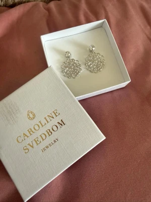 Caroline Svedbom silverörhängen - Stilrena örhängen i silverfärg från Caroline Svedbom med rund form och glittrande stenar. De har ett detaljerat blommönster och är tillverkade i metall med kristallstenar som ger extra lyster. Perfekt accessoar för att lyfta din look.
