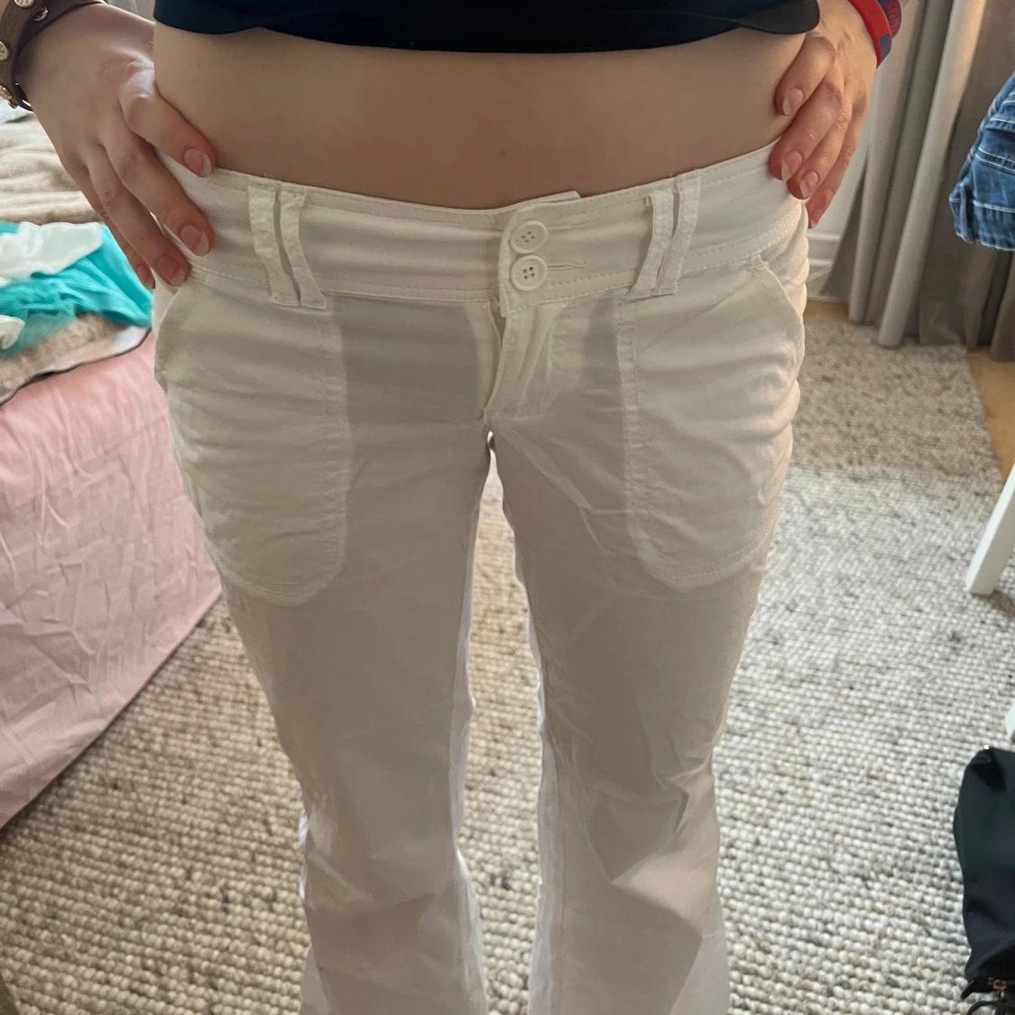 Lågmidjade linnebyxor med bootcut - 2