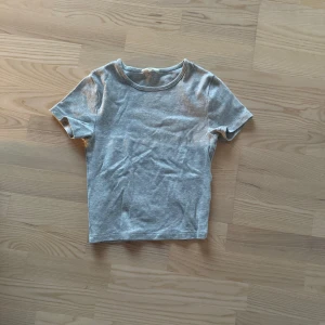 Grå croppad t-shirt - En enkel och stilren grå croppad t-shirt med rund halsringning och korta ärmar. Perfekt att matcha med jeans eller kjol för en avslappnad look.