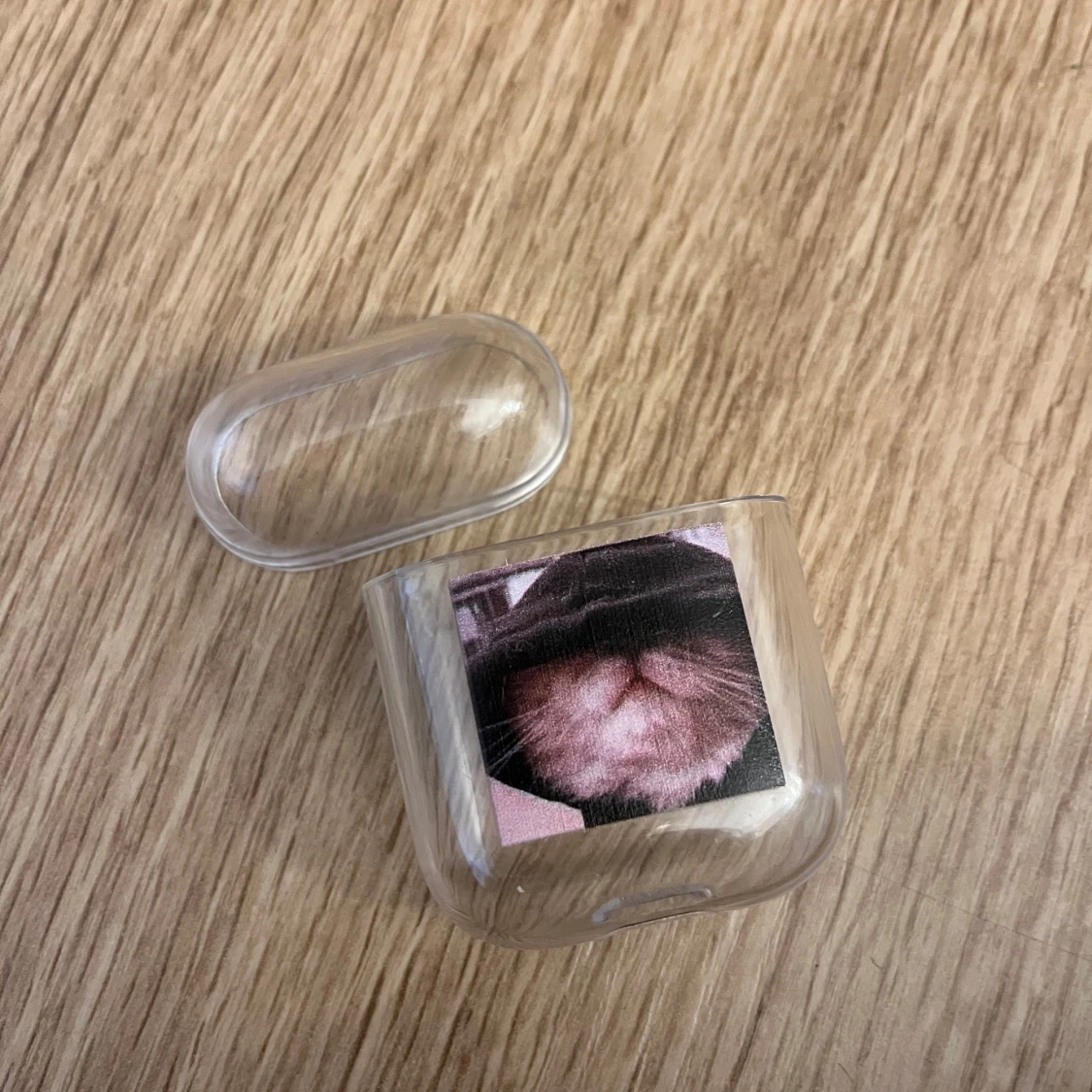 Genomskinligt AirPods-fodral med kattmotiv
