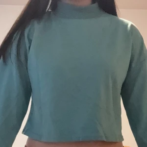 Turkos croppad långärmad tröja - Säljer en turkos croppad långärmad tröja med hög krage. Från SHEIN i storlek S 