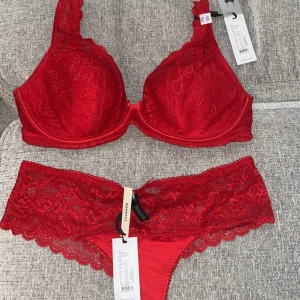 Rött spetsunderklädesset från twilfit by change  - Helt oanvänt Snyggt rött underklädesset från twilfit by Change med spetsdetaljer. BH:n har vadderade kupor och trosorna har en vacker spetskant. Perfekt för att känna sig extra fin. Ni som är intresserade och vet eran storlek hos twilfit skulle vara perfekt, bh storlek är 70H och trosorna är storlek M. 