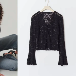 Svart spetstopp  - Snygg trendig svart spetstopp med v-ringning köpt från Gina Tricot. Använd endast en gång. Super fint skick!! 