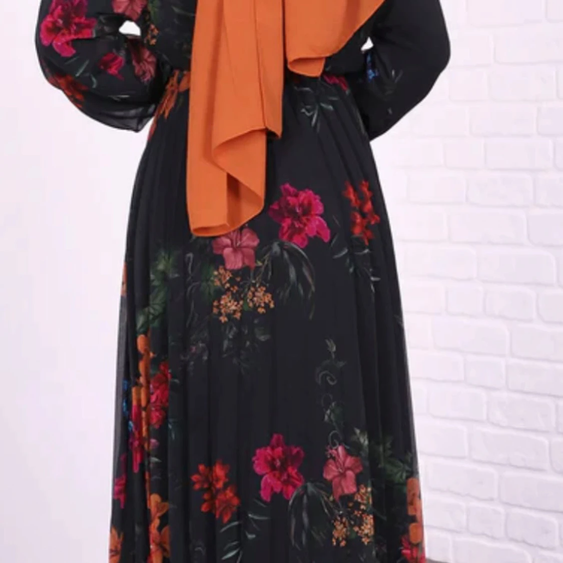 Olive blommig långklänning - 3