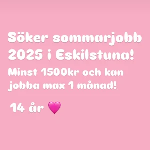Sommarjobb Eskilstuna - Hej! Jag söker sommarjobb i Eskilstuna, jag vill tjäna pengar och jag har jobbat förut. Jag kan till exempel klippa gräset, vara barnvakt, städa osv. Jag kan minst ta 100 kr per dag och per månad minst 1500🩷 hör av er om ni är intresserade! 
