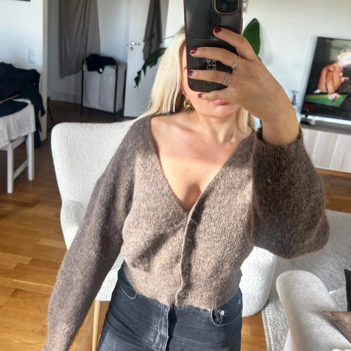 Stickad brun Mohair kofta stl S perfekt skick🤎 - 92