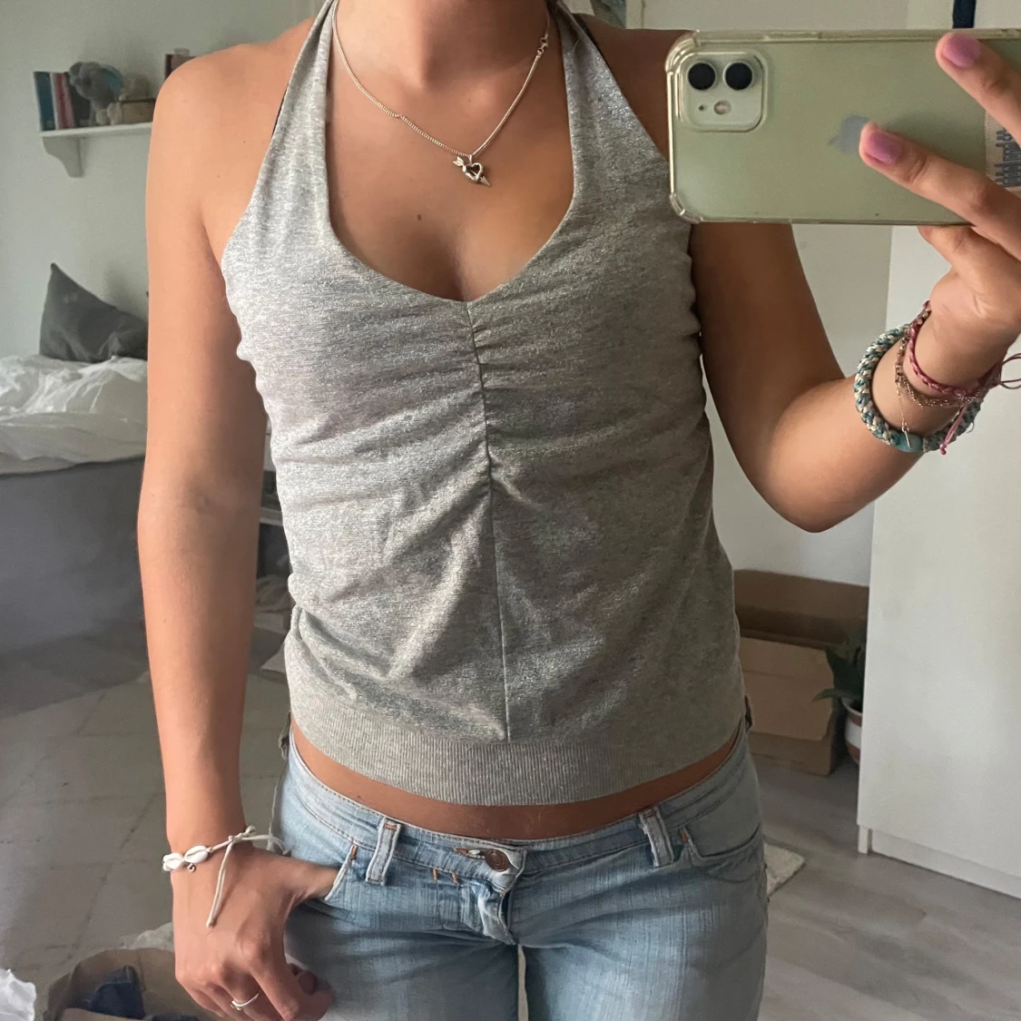 Grå halterneck linnetopp - 1