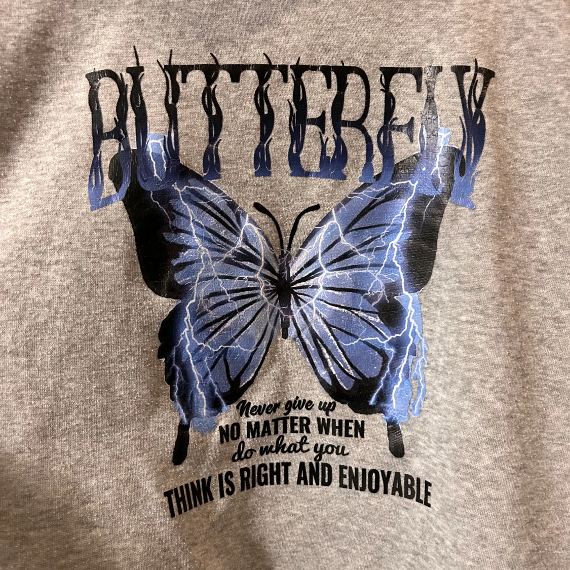 Grå hoodie med blå fjärilstryck - 2