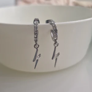 Silvriga örhängen med blixtberlocker - Coola silvriga örhängen med små gnistrande stenar på ringen och hängande blixtberlocker. Perfekta för dig som vill sticka ut med en edgy detalj. Snyggt bling som passar till många olika stilar.