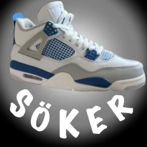 Söker efter militery blue Nike Air Jordan 4 - Söker efter ett par militeri Nike Air Jordan 4. Storlek 44-45 och dom ska bara till ett bra pris