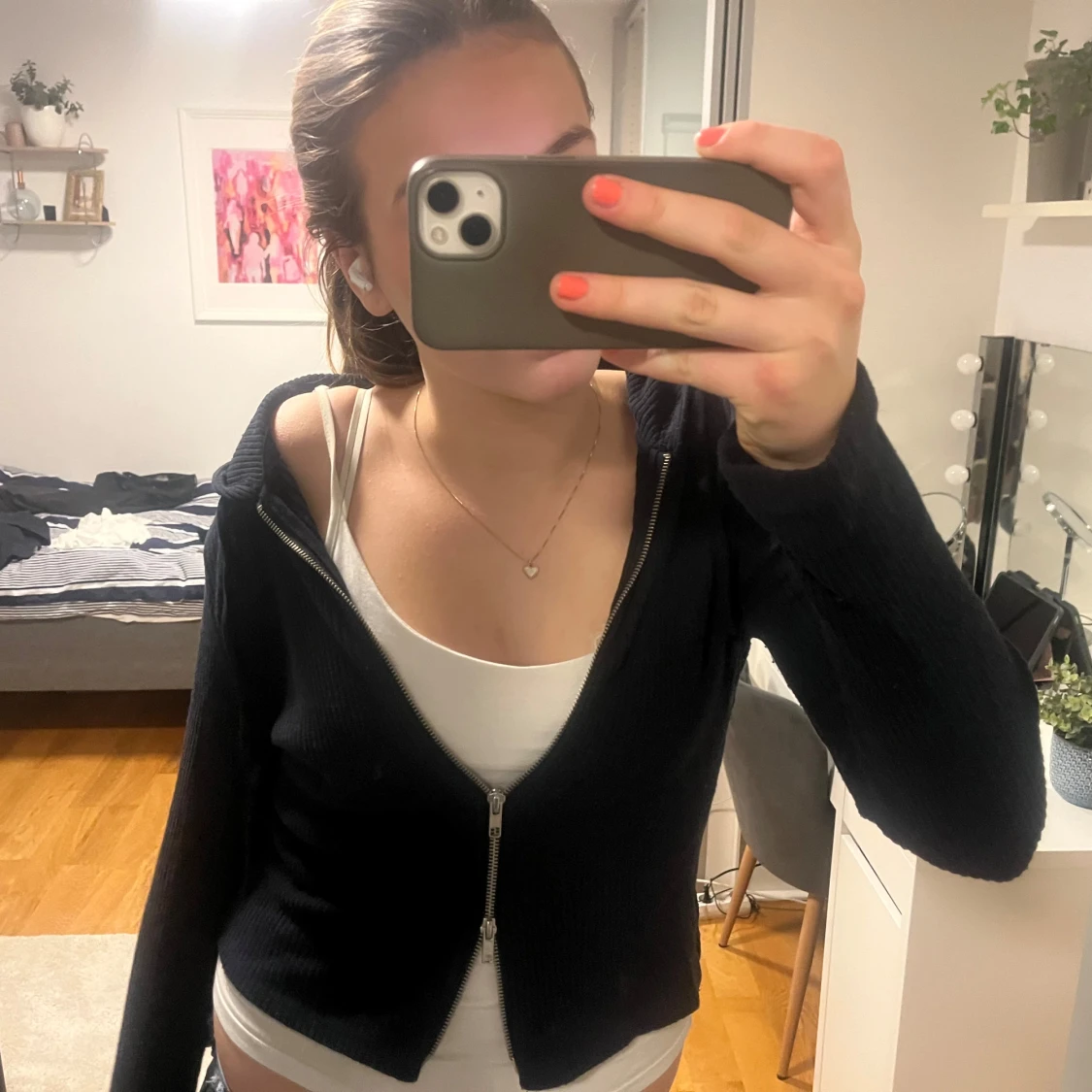 Blå stickad hoodie - 1