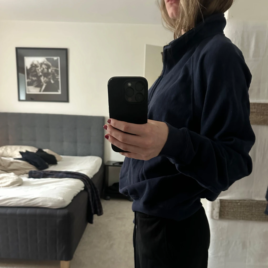 Mörkblå sweatshirt med dragkedja - 1