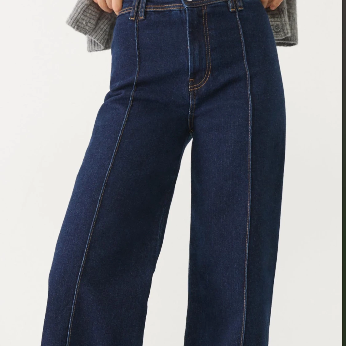 Mörkblå wide leg jeans med hög midja - 1