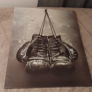 Tavla  med boxningshandskar på. - Den här tavlan har ett omslag med ett par klassiska boxningshandskar som hänger mot en rå bakgrund. Perfekt för dig som gillar sport, boxning eller vill ha en cool och inspirerande tavlai din samling.