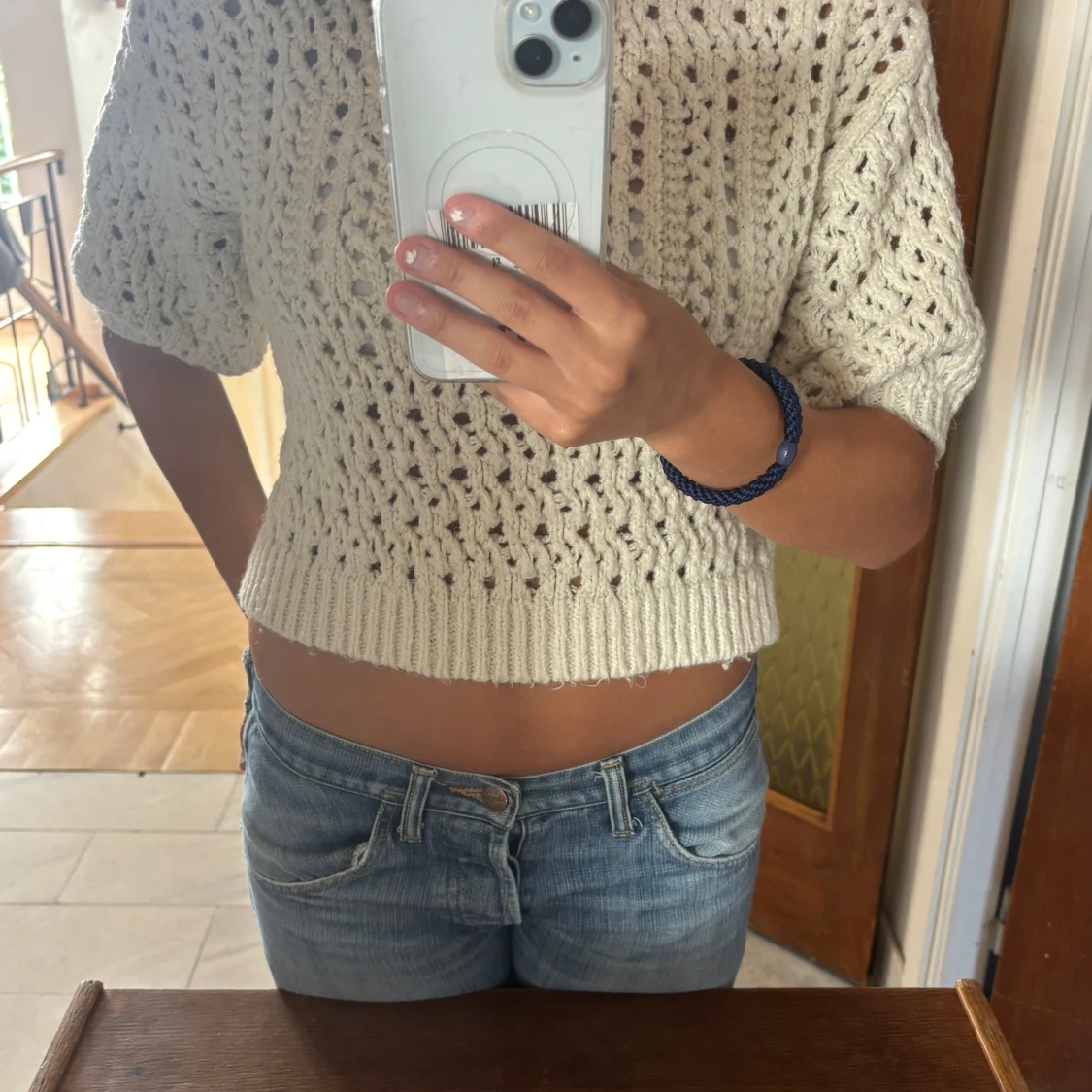 Vit croppad stickad topp - 1