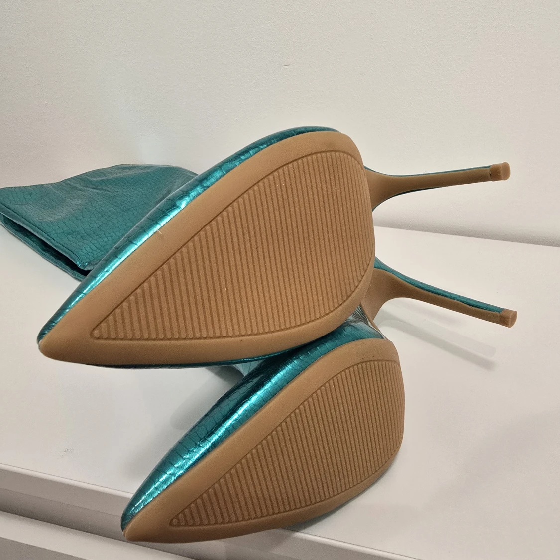 Turkosa höga stövlar med klack - 2