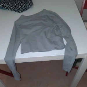 Ljusgrå långärmad croppad topp - Säljer en enkel och stilren ljusgrå långärmad croppad topp. Perfekt att matcha med höga jeans eller kjol. Tunn och mjuk i materialet, passar bra till lager-på-lager.