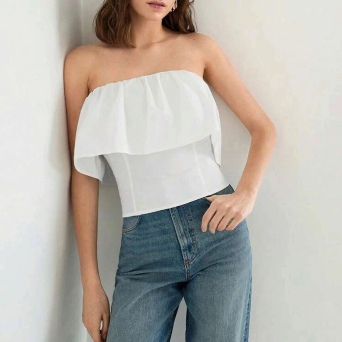 Vit bandeau tubtopp med volang - 2