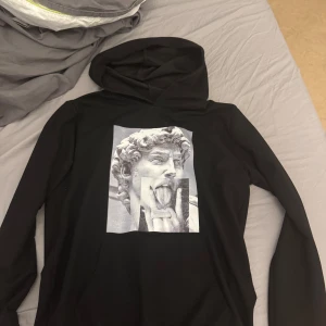 Svart hoodie med konstnärligt tryck - Svart hoodie med lång ärm och ett stort tryck framtill föreställande en klassisk staty med modern twist. Perfekt för dig som gillar unika och konstnärliga plagg. Mjuk och bekväm med huva.