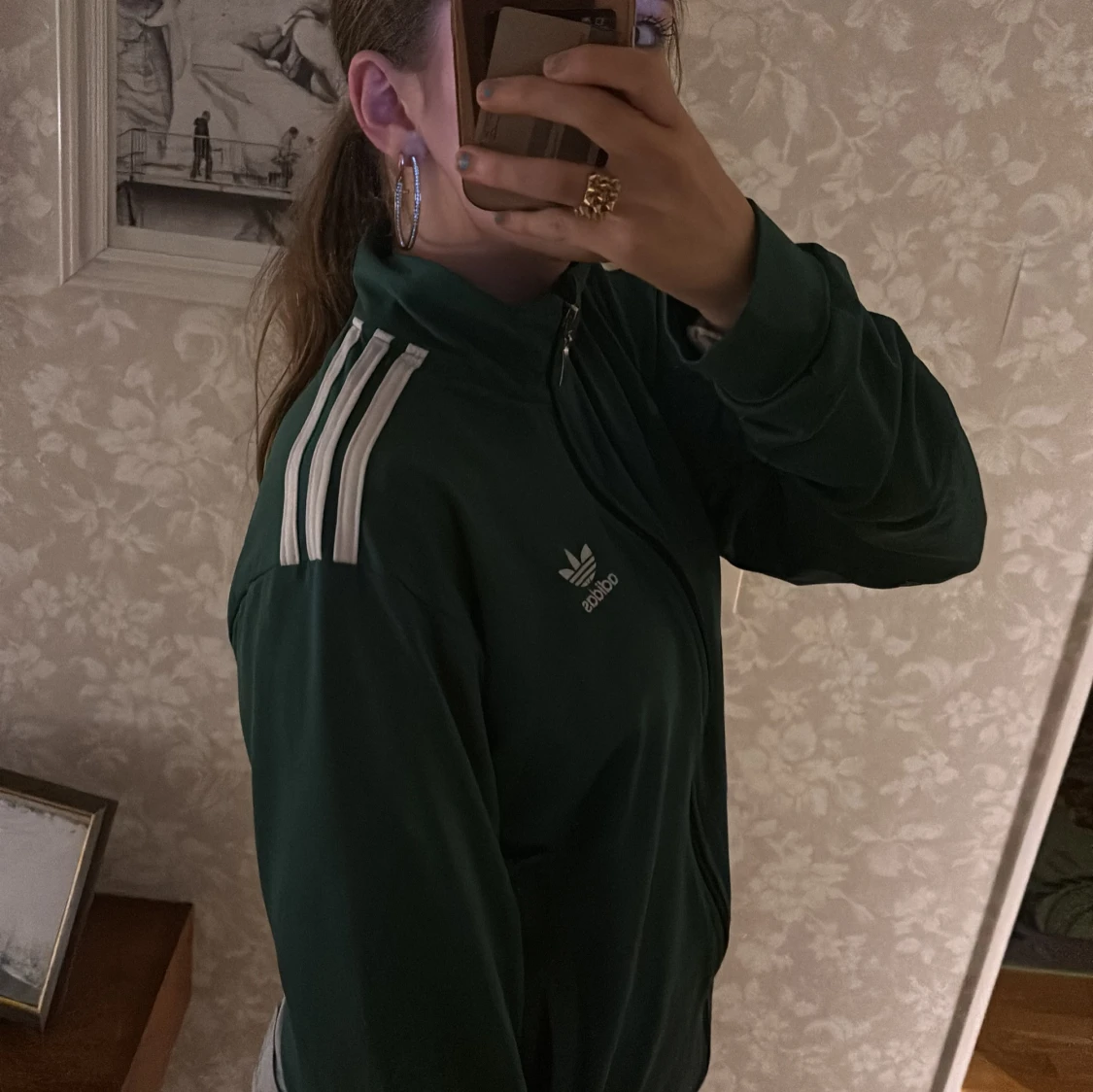 Grön Adidas track jacket med vita ränder - 1