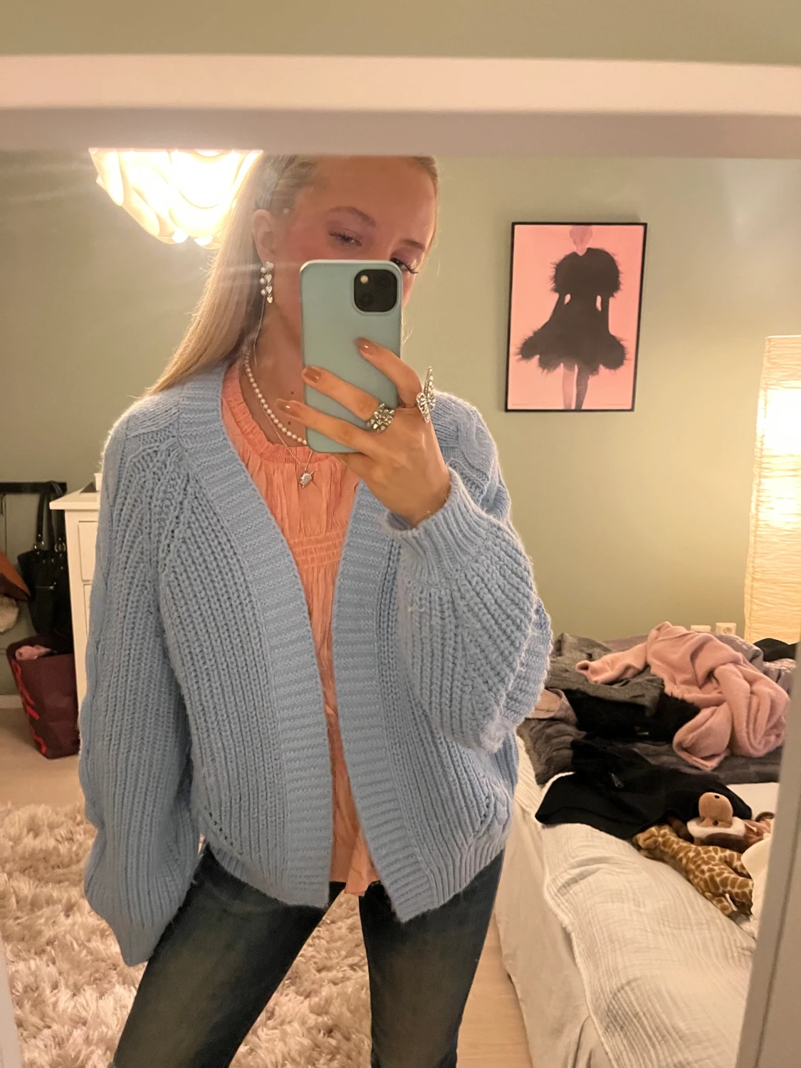 Blå stickad kofta - 90