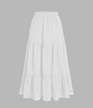 Lång vit veckad kjol med slits - Säljer denna super snygga kjol då den  tyvärr inte kommit till användning!   Kjolen är helt oanvänd/nyskick🤩