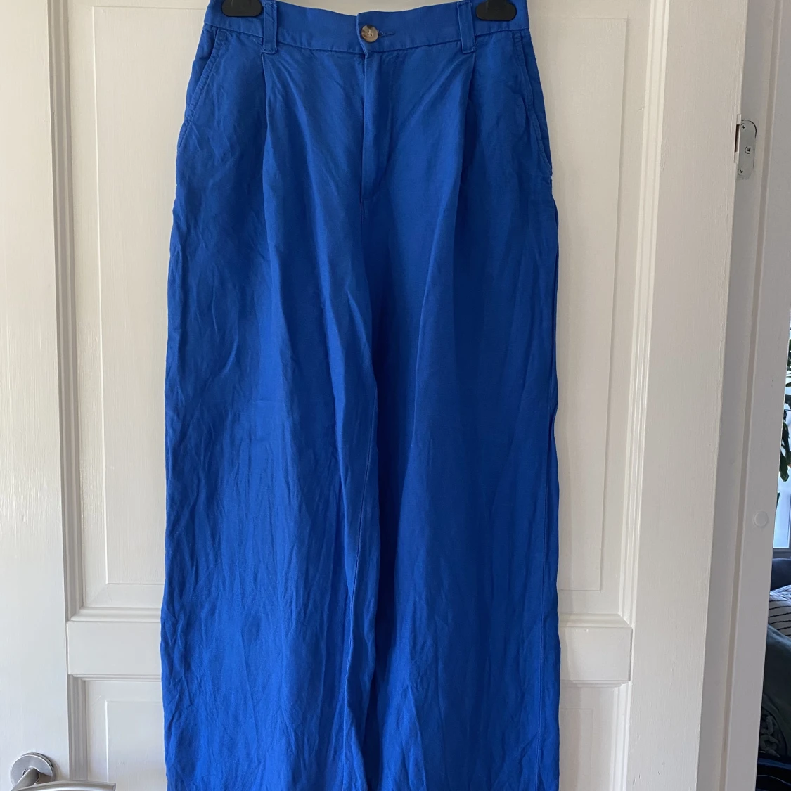 Blåa linnebyxor - 90