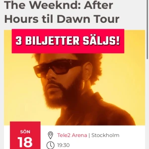3 BILJETTER THE WEEKND 18 JUNI  - 3 biljetter till The Weeknd söndag 18 juni säljs!!!. Skriv privat! 900kr st