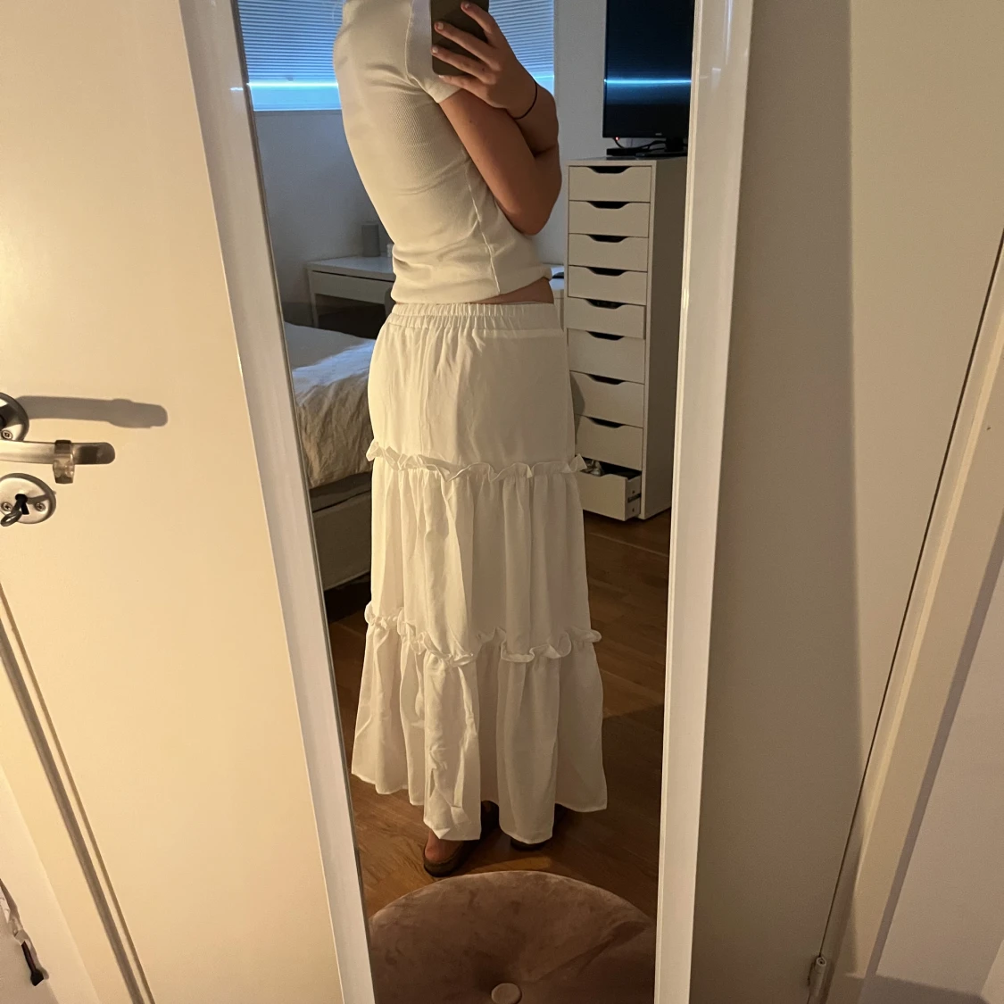 Vit lång sommarkjol - 90