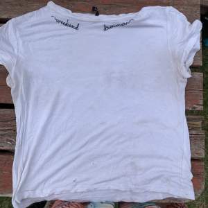 Fin T-shirt men med fläckar samt små små hål. Säljer den till den som orkar tvätta den med lite blekmedel ;) som ren är den väldigt fin. (Den är nytvättad men inte med blekning)