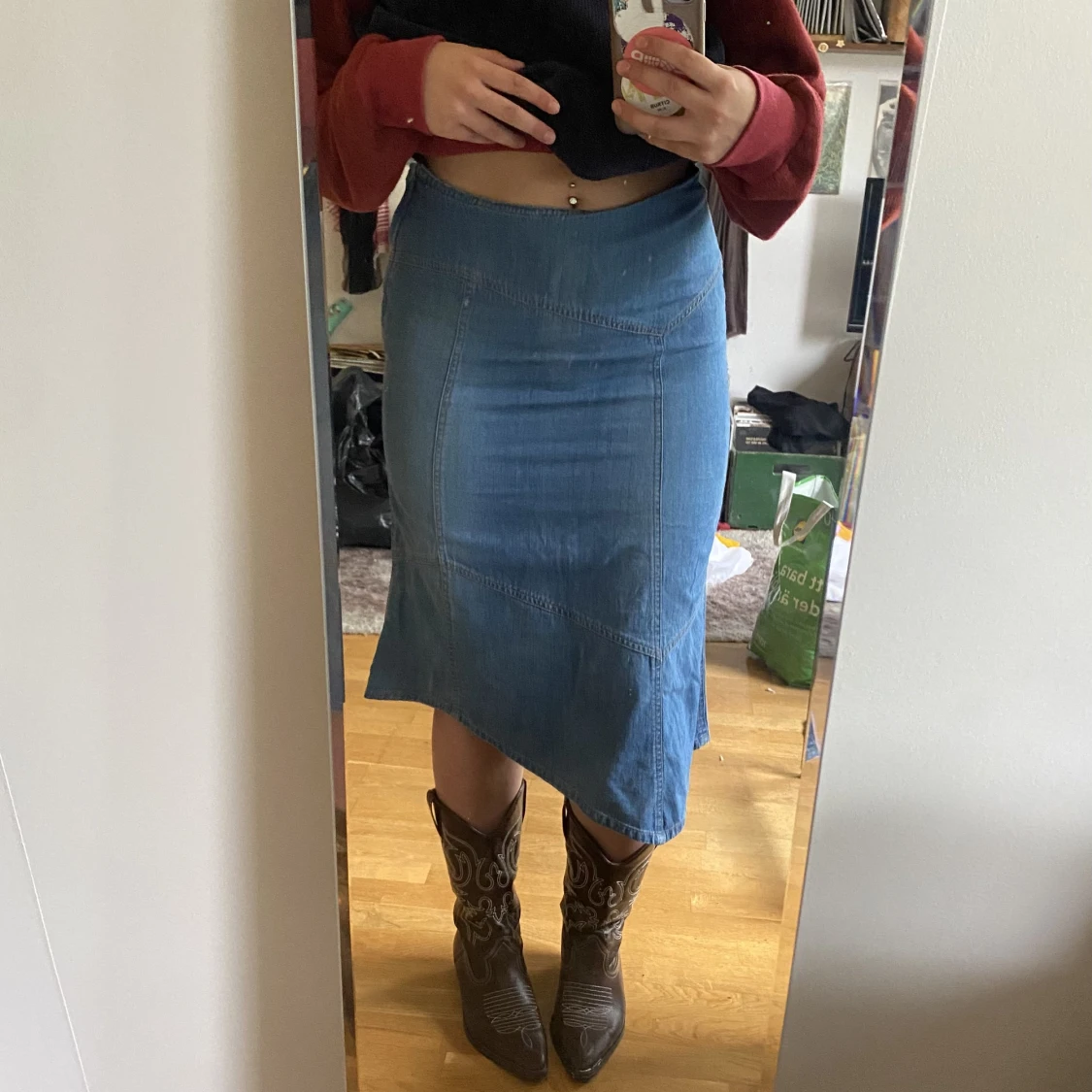 retro jeanskjol y2k asymmetrisk