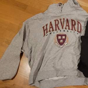 Sweastshirt, collegtröja,-grå hoodie med Harvard-tryck och luva, från ONLY, mer oversized.  Storlek S