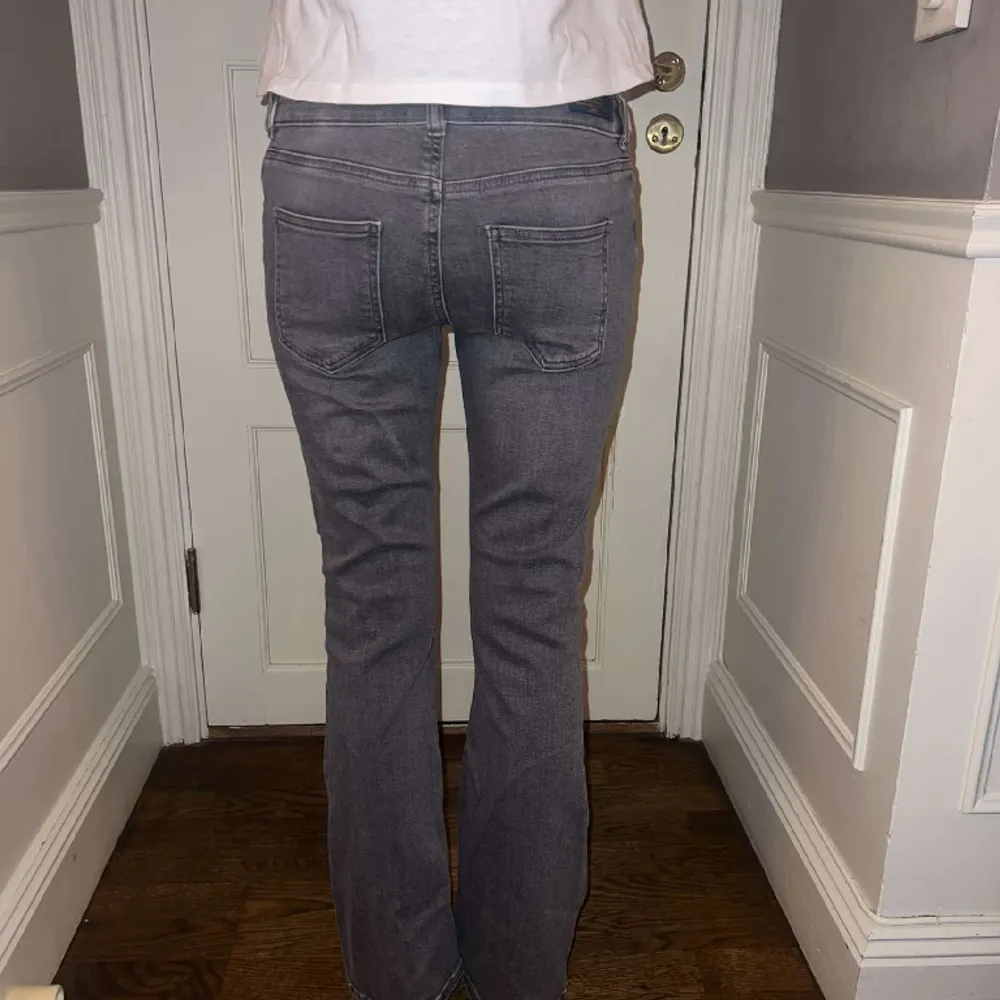 Säljer dessa gråa bootcut jeans från petite only. Använda fåtal gånger så i nyskick🪷Jag är ca 1,68 och de är lite korta på mig så skulle nog passa någon som är lite kortare än jag.. Jeans & Byxor.