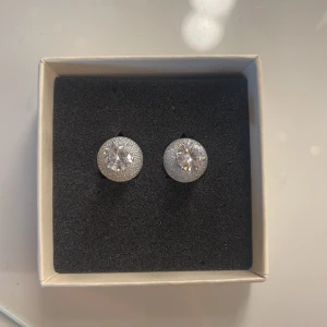 Örhängen  - Silvriga örhängen med en glitterboll som lås bakom örat. I mycket gott skick 