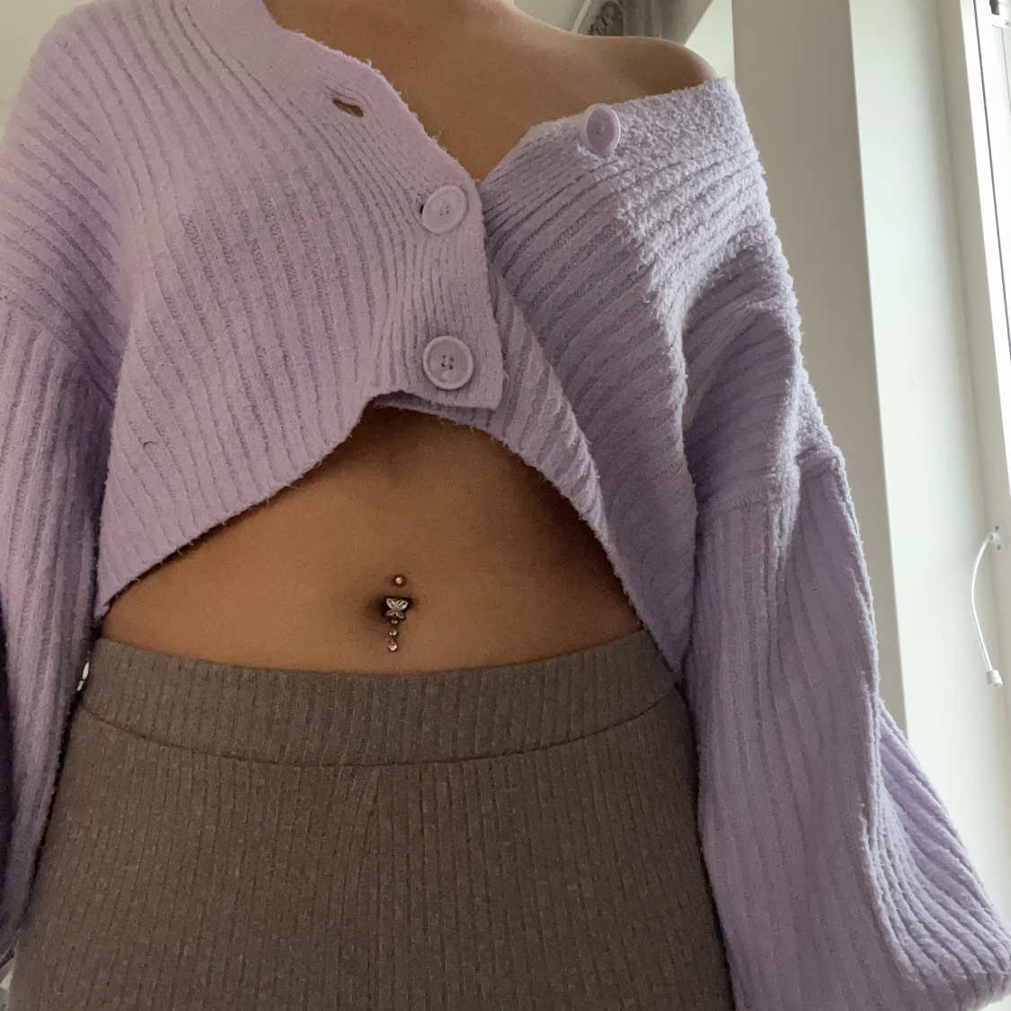 Lila stickad kofta - 91