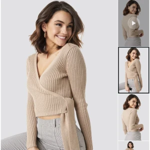 Stickad tröja  - Stickad beige omlotttröja, storlek xs/s 50kr