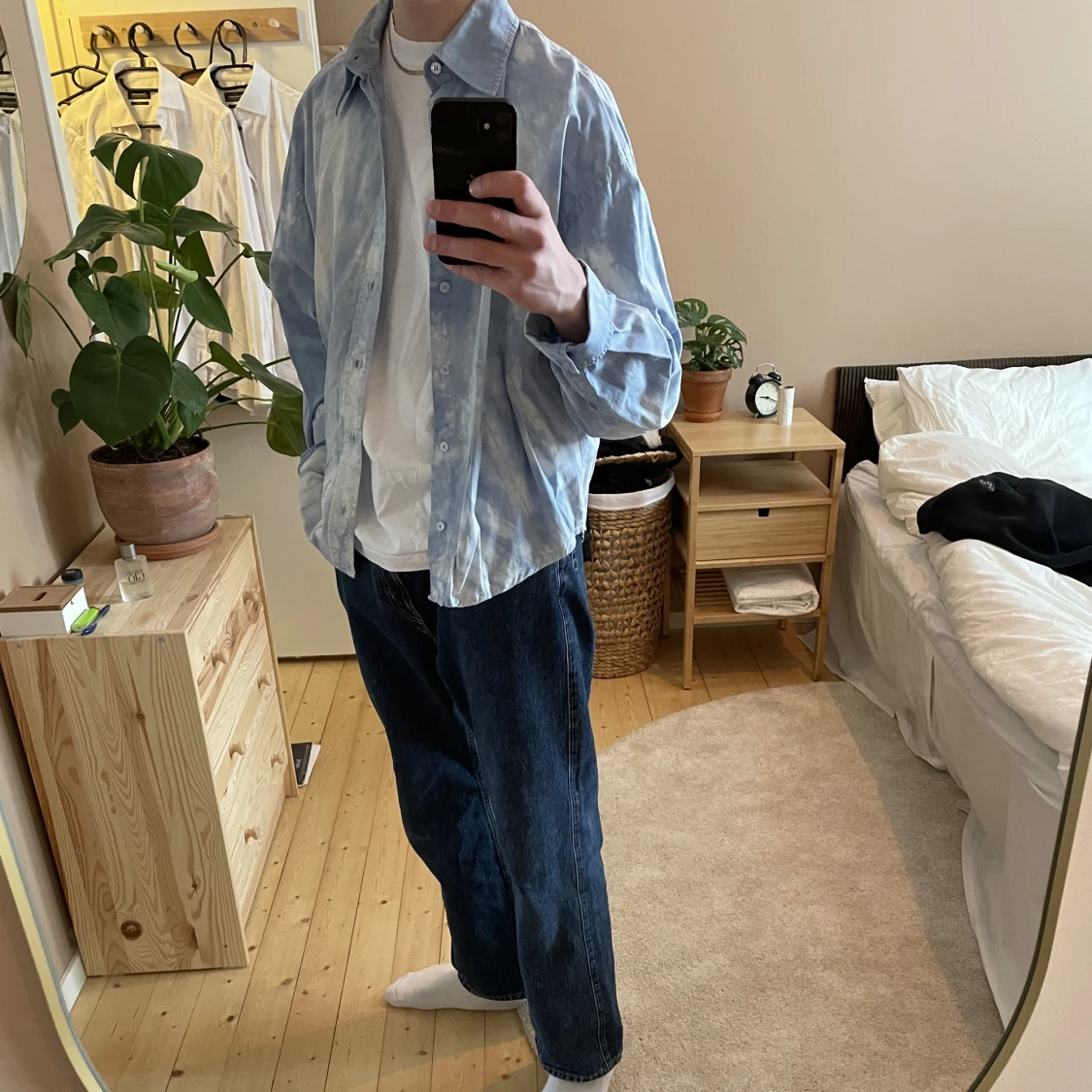 Retro himmelsblå batikskjorta - 90