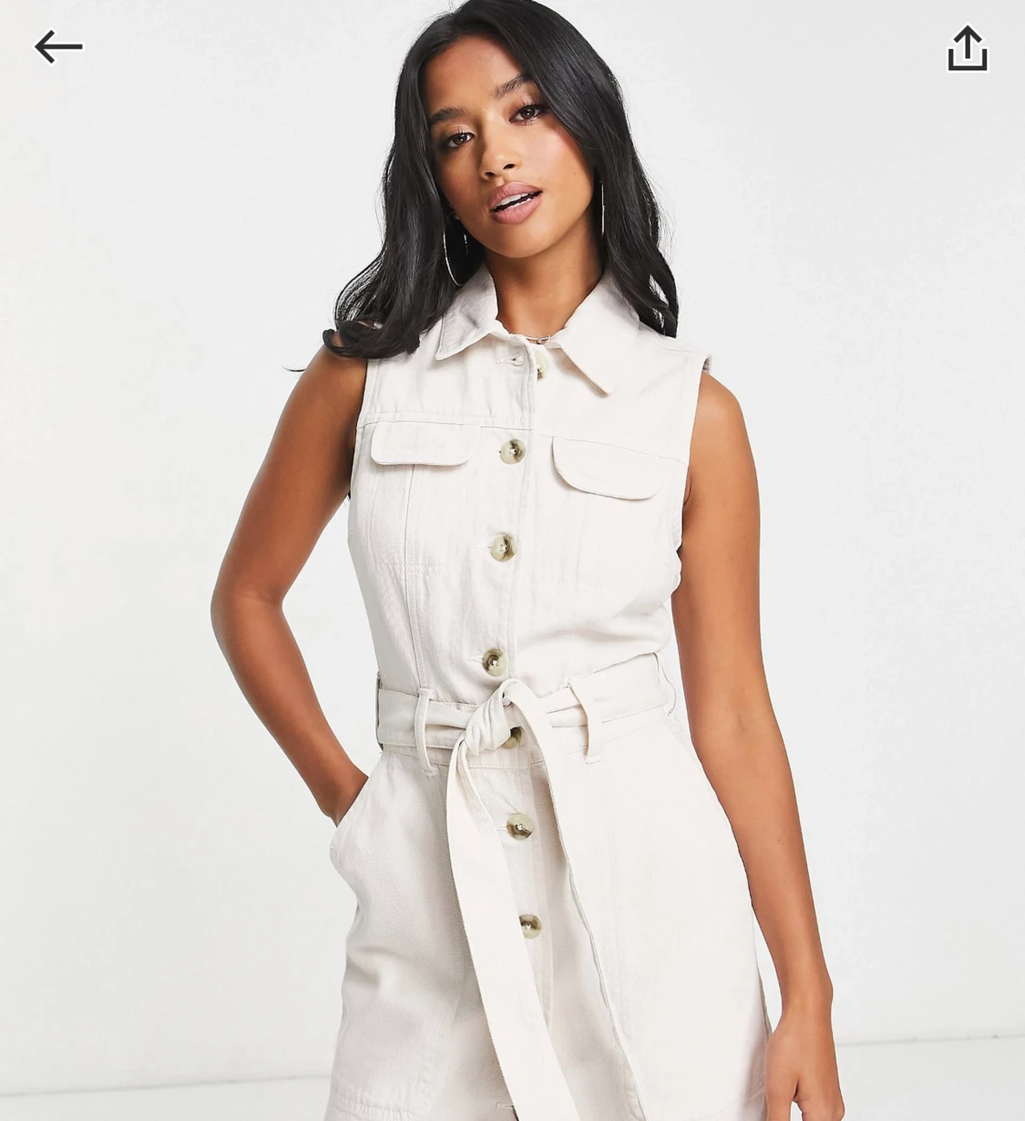 Gräddvit armlös jeansklänning