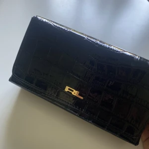 Handväska/ clytch - En svart Ralph Lauren väska. I svart ormskinns mösnster. (Limited etition) Med logga i guld.